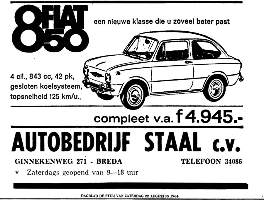 Autobedrijf Staal Advertentie Fiat 850