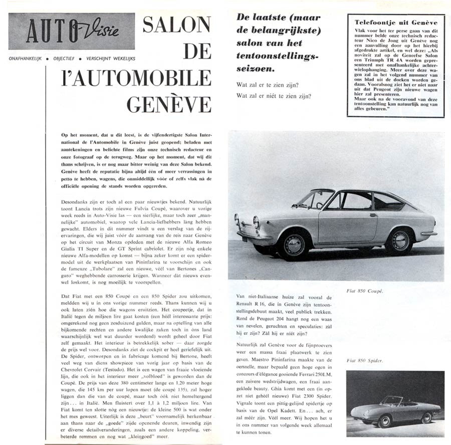 Introductie Fiat 850 coupe en spider in Geneve