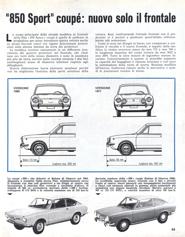 Het front van de Fiat 850 Coupé (3e serie)