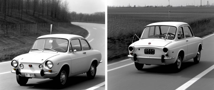 Fiat 850 protoype gemaakt met midjourneyai