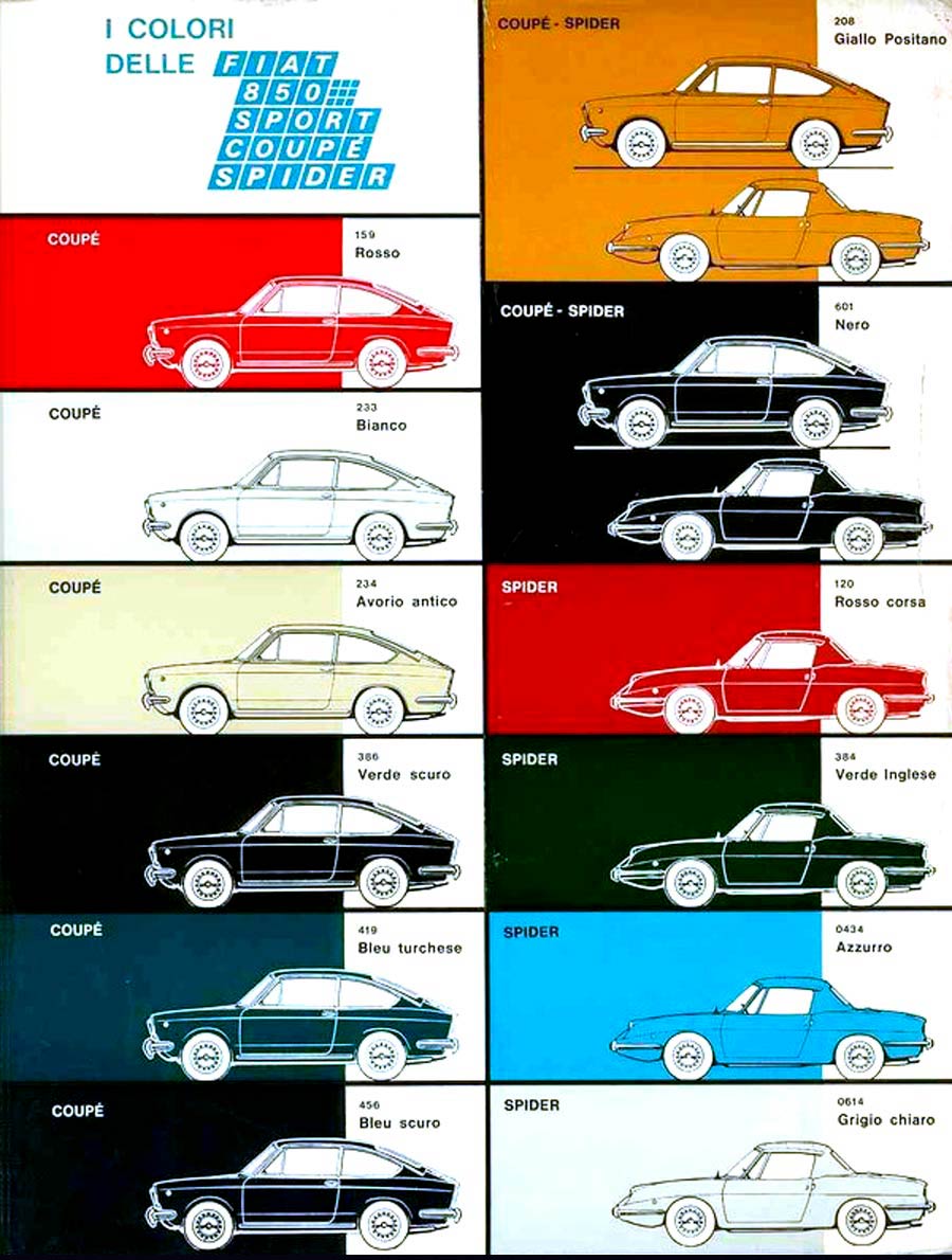 De kleuren van de Fiat 850 Sport Coupé