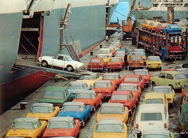 Fiat 850 op transport naar Noord Amerika (1969)