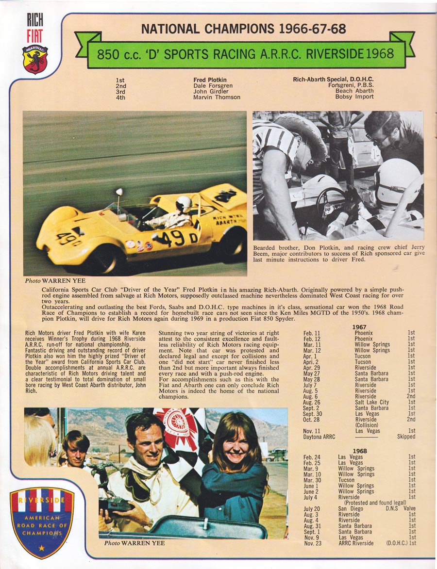 Fred Plotkin, Pagina uit de catalogus van Rich Motors