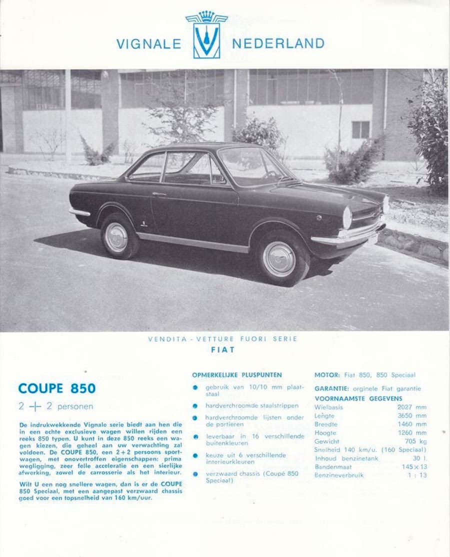 Nederlandse folder Vignale 850 coupé